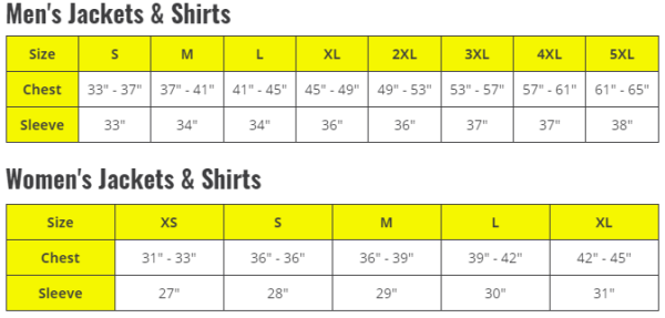 Shirt & Jacket Size Chart Revco